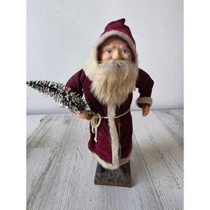 Vintage paper mache Santa woodcutter tree figurine statue velvet‎ Victorian